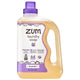 Plastic bottle with wavy edge, handle and screw top cap containing lavender laundry soap liquid