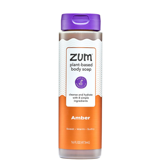 Amber Body Soap in a bottle with purple cap