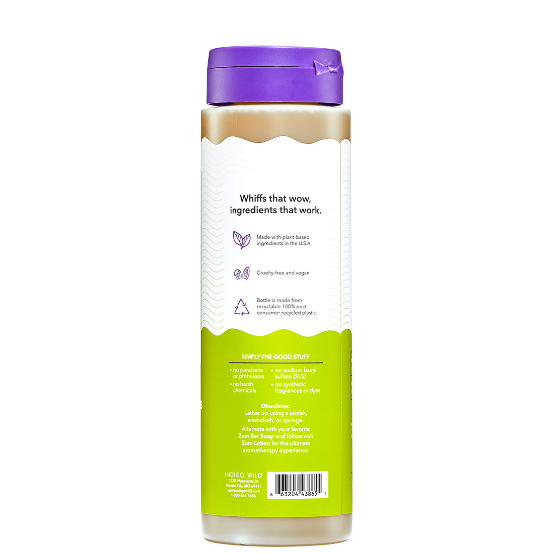 Lemongrass Body Soap Bottled with a purple cap facing the side of the label.