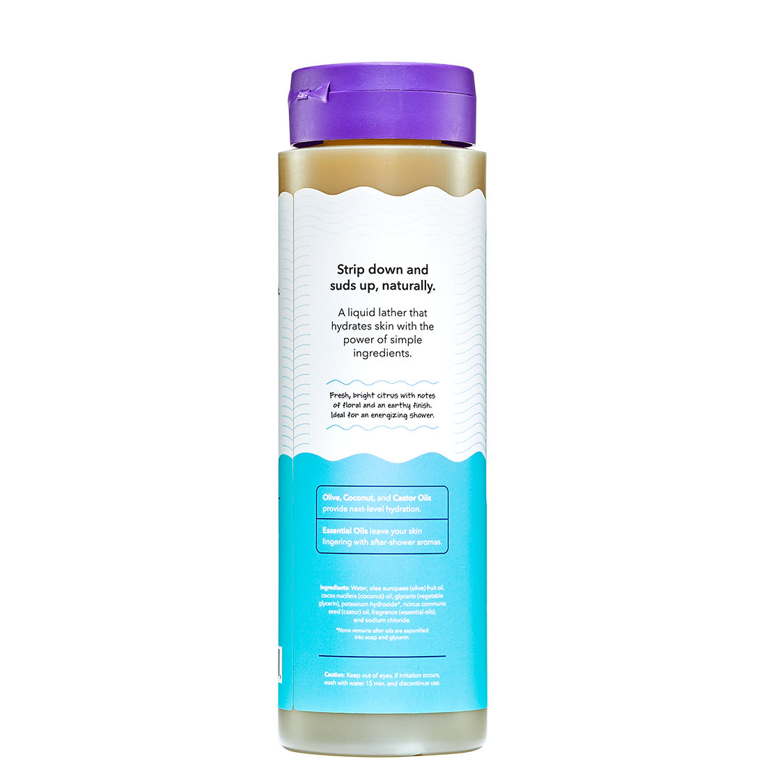 Sea Salt Body Soap bottled with a label facing the back.