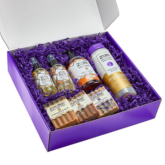 Zum Bar bath and body product set in a purple gift box
