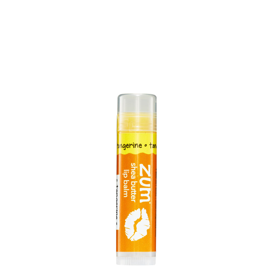 Small lip balm stick in tangerine flavor.
