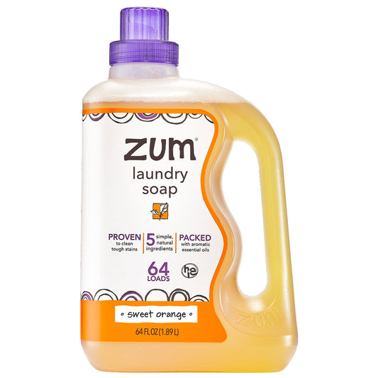 Sweet Orange Laundry In Soap in clear bottle with purple lid on white background.
