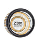 Top view 7 oz Frankincense & Myrrh Candle in a black tin with brown and white label that has circular designs.