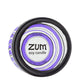 Top view 7 oz Lavender Candle in a black tin with light purple and white label that has circular designs.