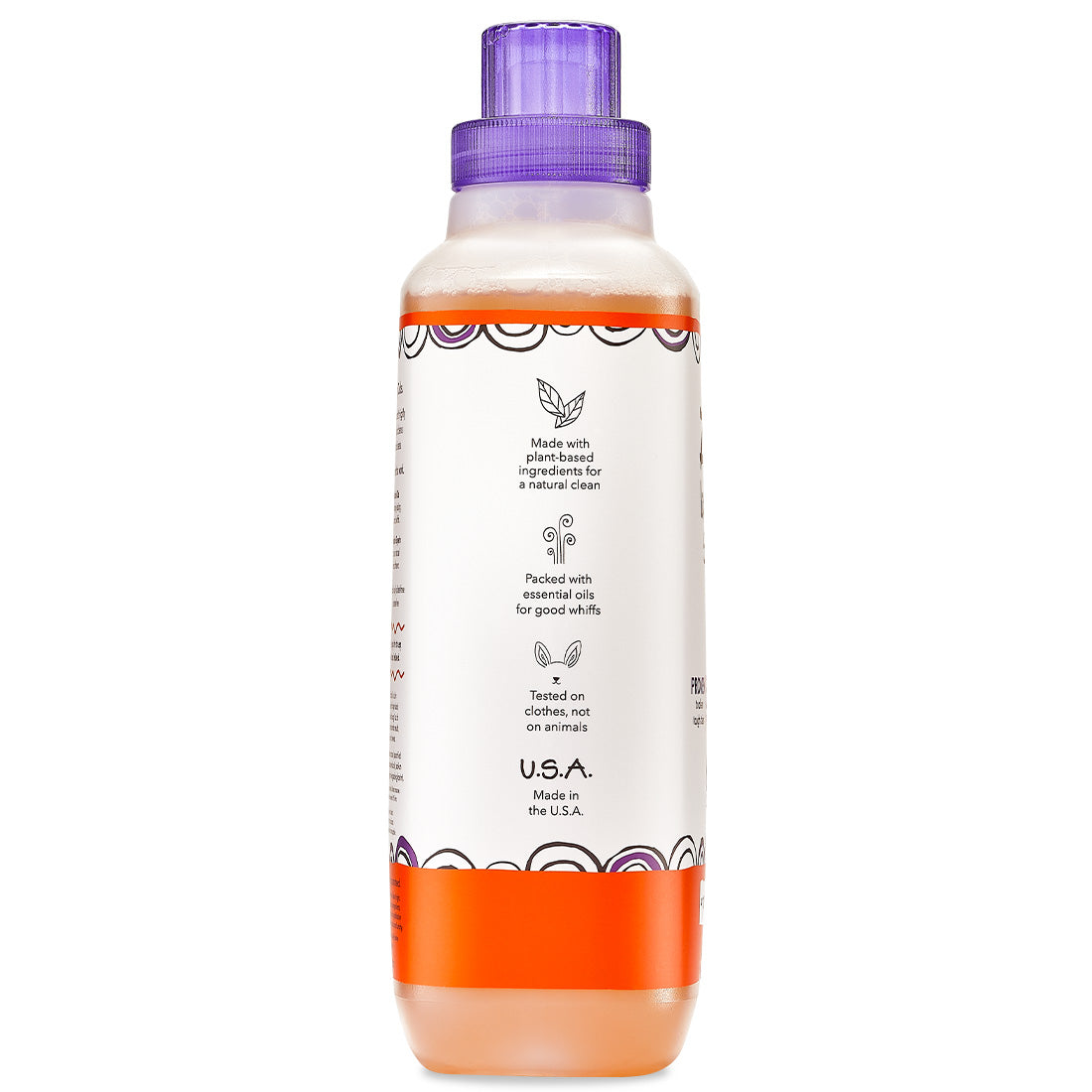 Side view of large plastic bottle and screw cap that contains Patchouli Zum Laundry Soap