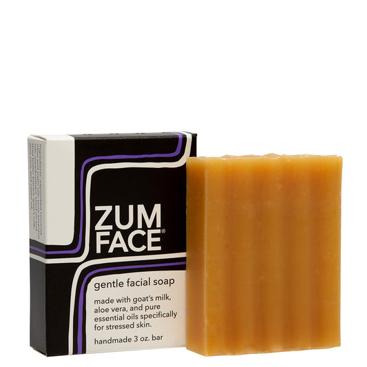 Zum face Bar soap sitting next to external box that it comes packaged in.