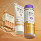 Frankincense & Myrrh Bar Soap, Lotion and Body Soap on brown background in a puddle of water.