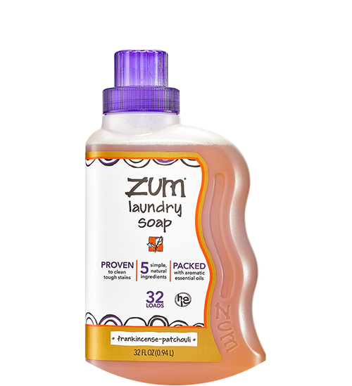 Zum Laundry Soap Frankincense-Patchouli wavy bottle with purple cap