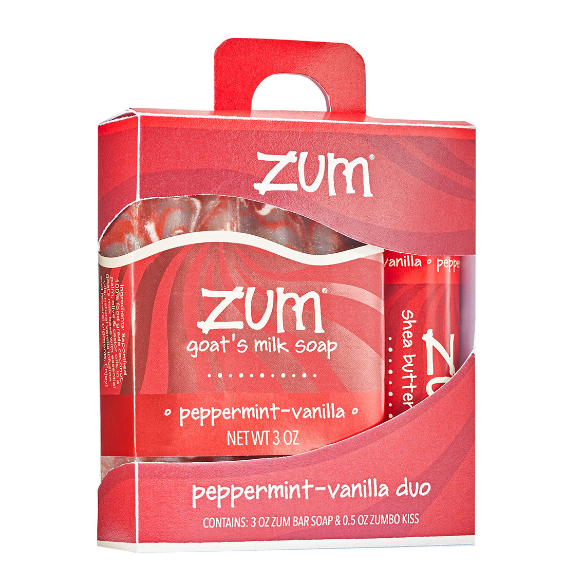 Peppermint-Vanilla Zum Bar and Lip Balm in a red gift box