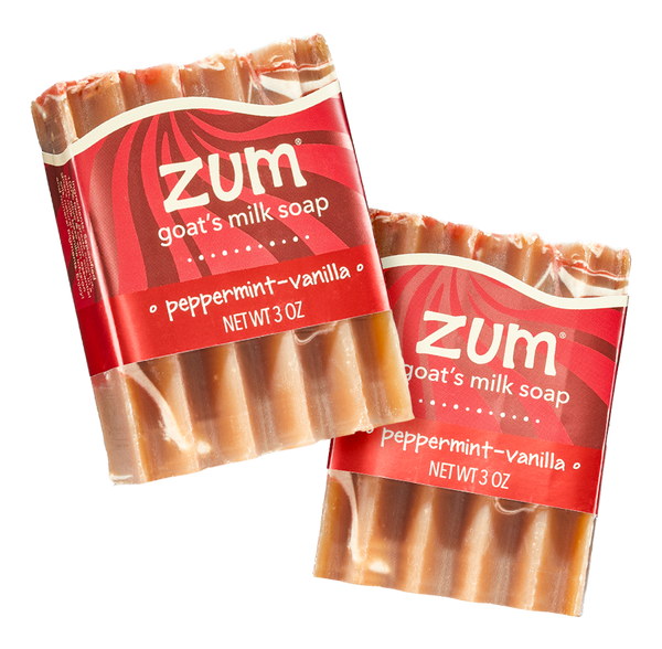 Two Peppermint-Vanilla labeled bar soaps