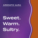 Text graphic depicting the aromatic aroma of Amber: sweet, warm, and sultry.