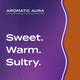 Text graphic depicting the aromatic aroma of Amber: sweet, warm, and sultry.