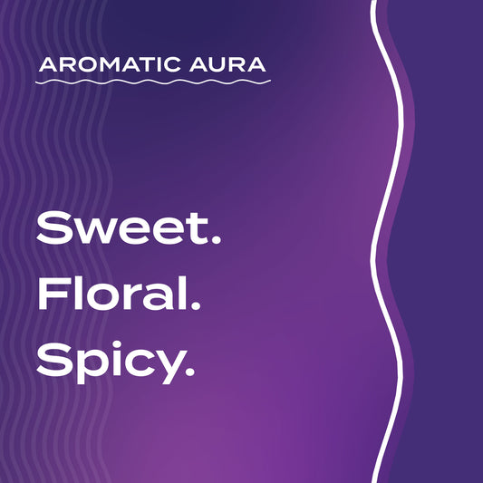 Text graphic depicting the aromatic aroma of Anise-Lavender: Sweet, Floral, Spicy.