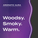 Text graphic depicting the aromatic aroma of Cedar: Woodsy, Smoky, Warm.