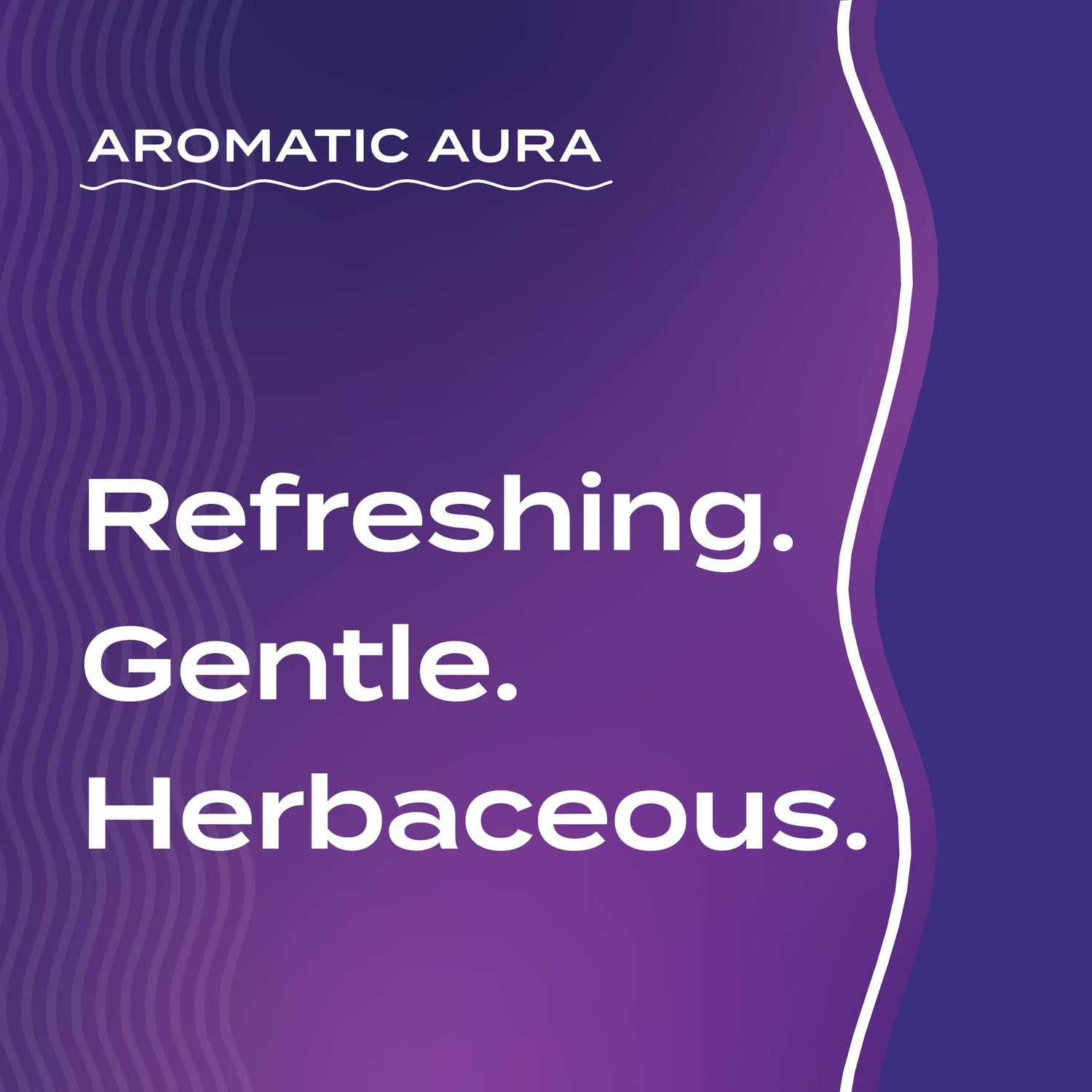 Text graphic depicting the aromatic aroma of Lavender-Rosemary: Refreshing, Gentle, Herbaceous.