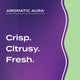 Text graphic depicting the aromatic aroma of Lime-Basil: Crisp, Citrusy, Fresh.