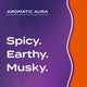 Text graphic depicting the aromatic aroma of Patchouli: spicy, earthy, musky.