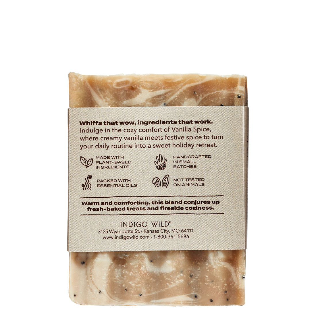 Bar of soap with a label on a white background