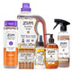 Collection of Zum cleaning products including laundry soap, body soap, hand soap, and cleaner on a white background.