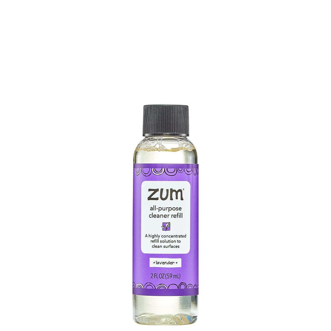 Lavender All-Purpose Cleaner Refill in clear bottle with black cap and purple label.