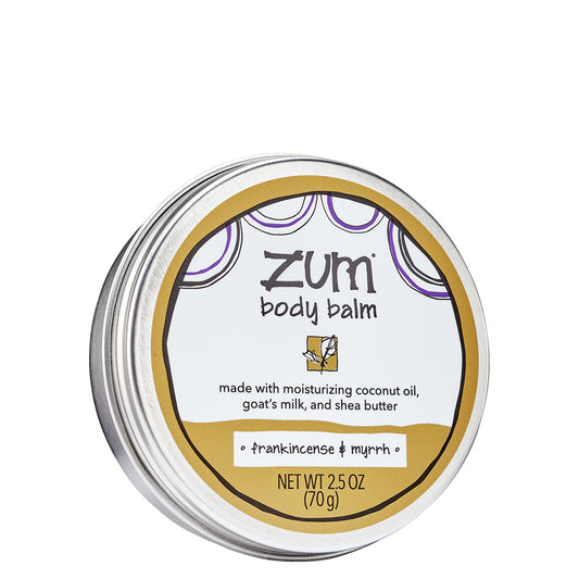 Silver tin with screw top containing frankincense & myrrh scented body balm.