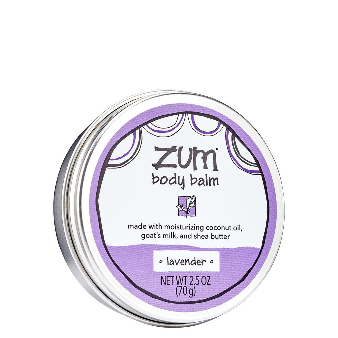 Silver tin with screw top containing Lavender body balm.