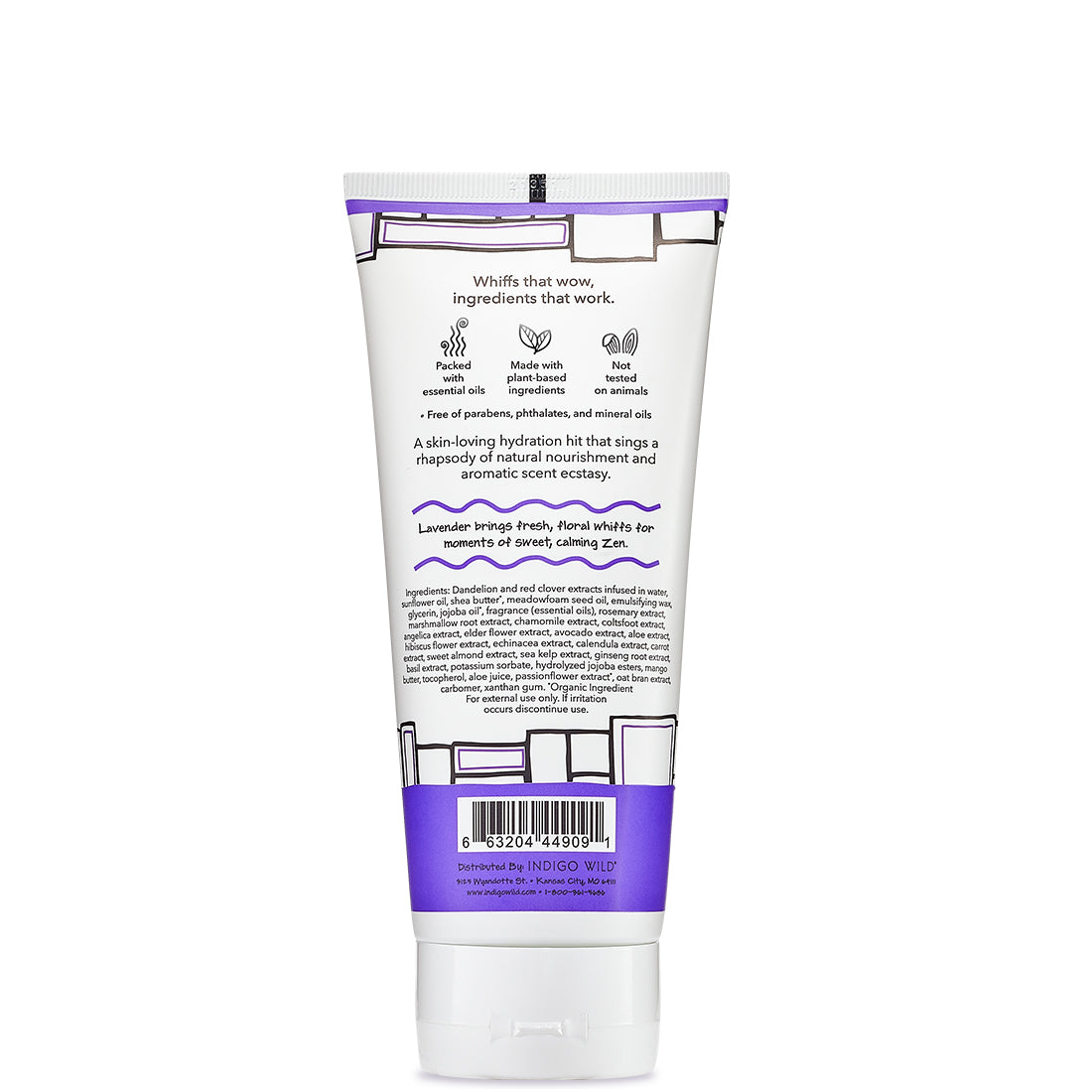 Back view of Lavender Zum hand and body lotion tube