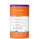 Sweet Orange Powdered Laundry Soap in labeled container on white background facing the back to show ingredient panel.