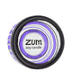 Top view 7 oz Lavender Candle in a black tin with light purple and white label that has circular designs.