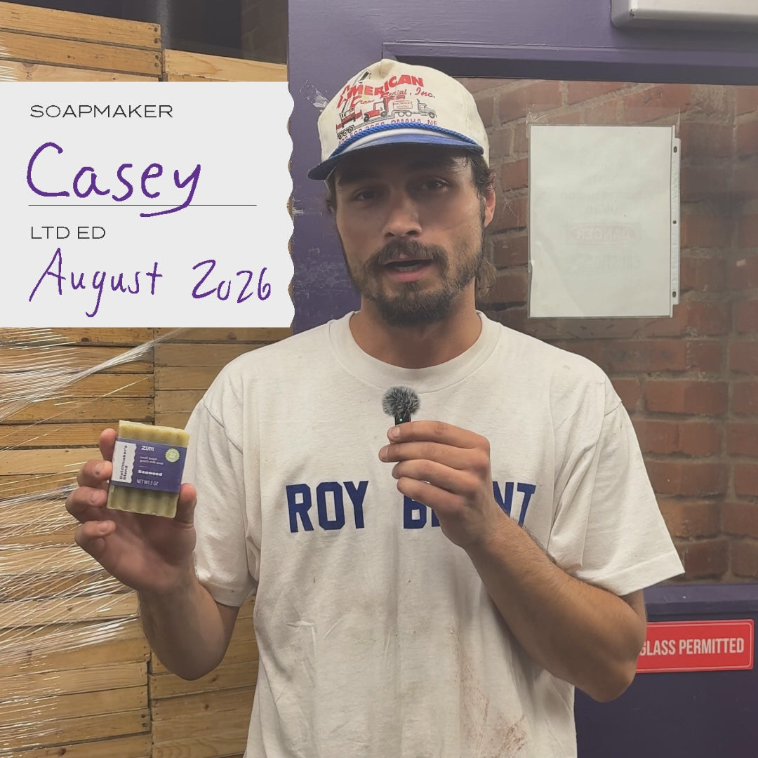 A video with soapmaker, Casey, describing the seaweed bar soap of the month.