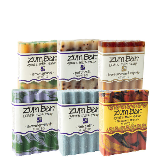 Assorted group of 6 Zum bars in a variety of scents and colors. 