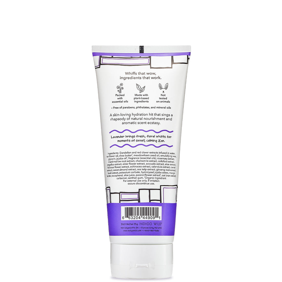 Back view of Lavender Zum hand and body lotion tube