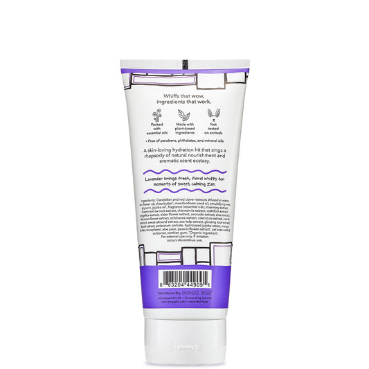Back view of Lavender Zum hand and body lotion tube