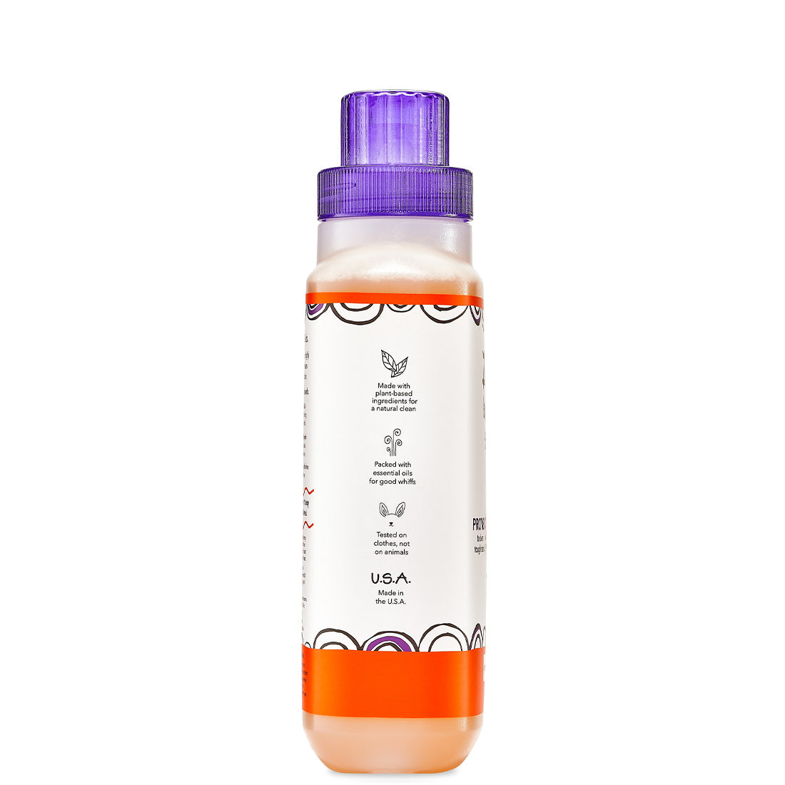 Side view of small bottle with screw cap that contains Patchouli Zum Laundry Soap