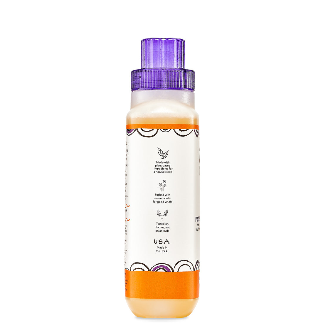 Side view of bottle with screw cap containing Sweet Orange Zum Laundry Soap