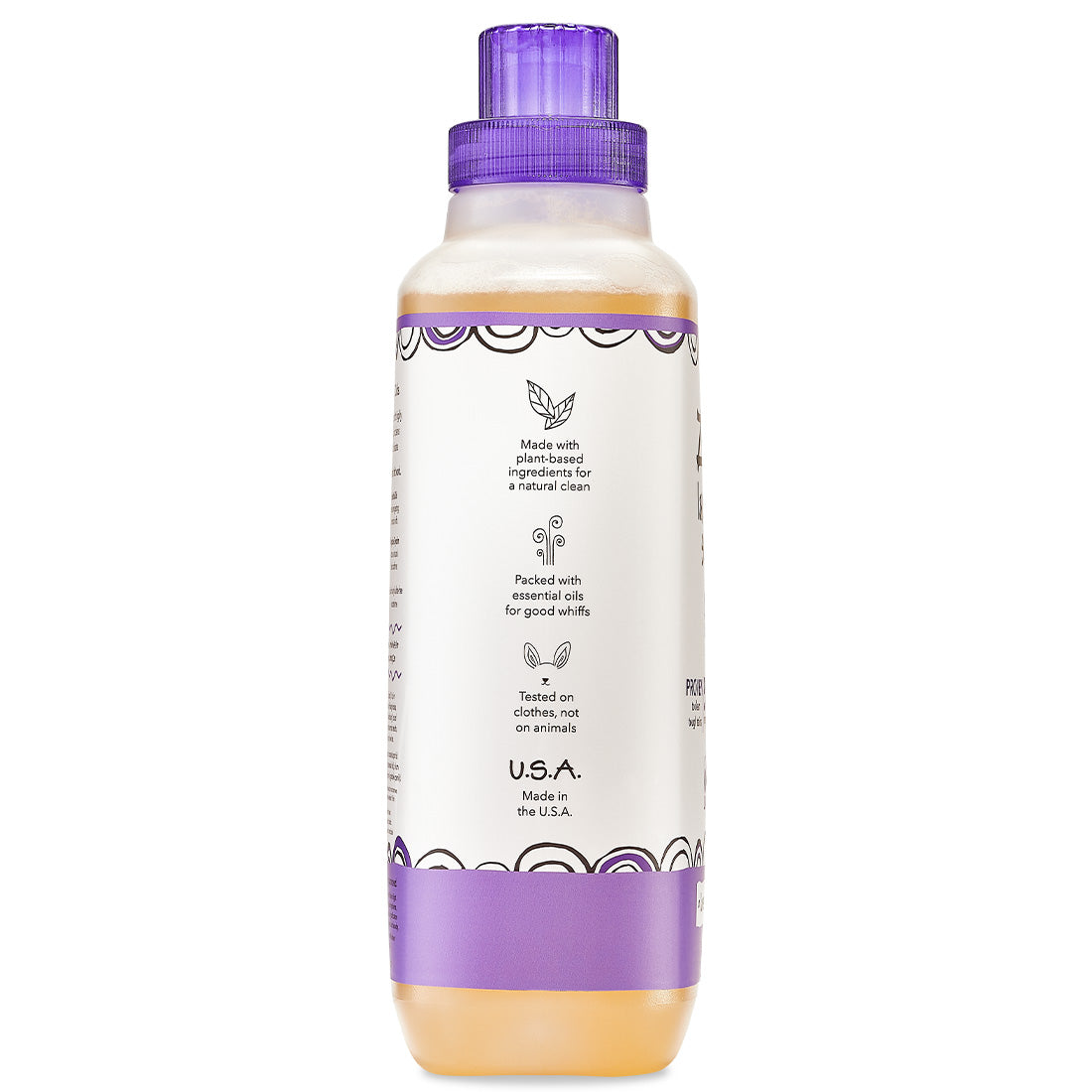 Side view of large bottle with screw cap containing Lavender Laundry Soap.