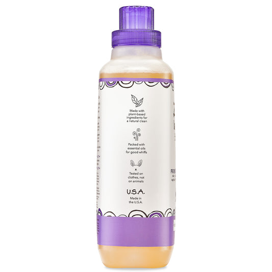 Side view of large bottle with screw cap containing Lavender Laundry Soap.