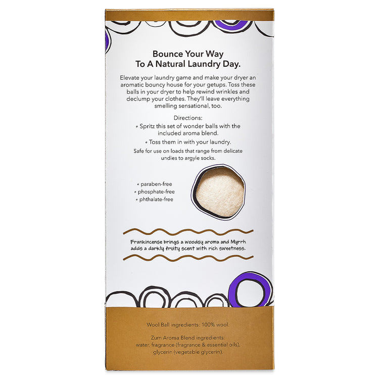 Zum Laundry Dryer Balls Kit Frankincense & Myrrh