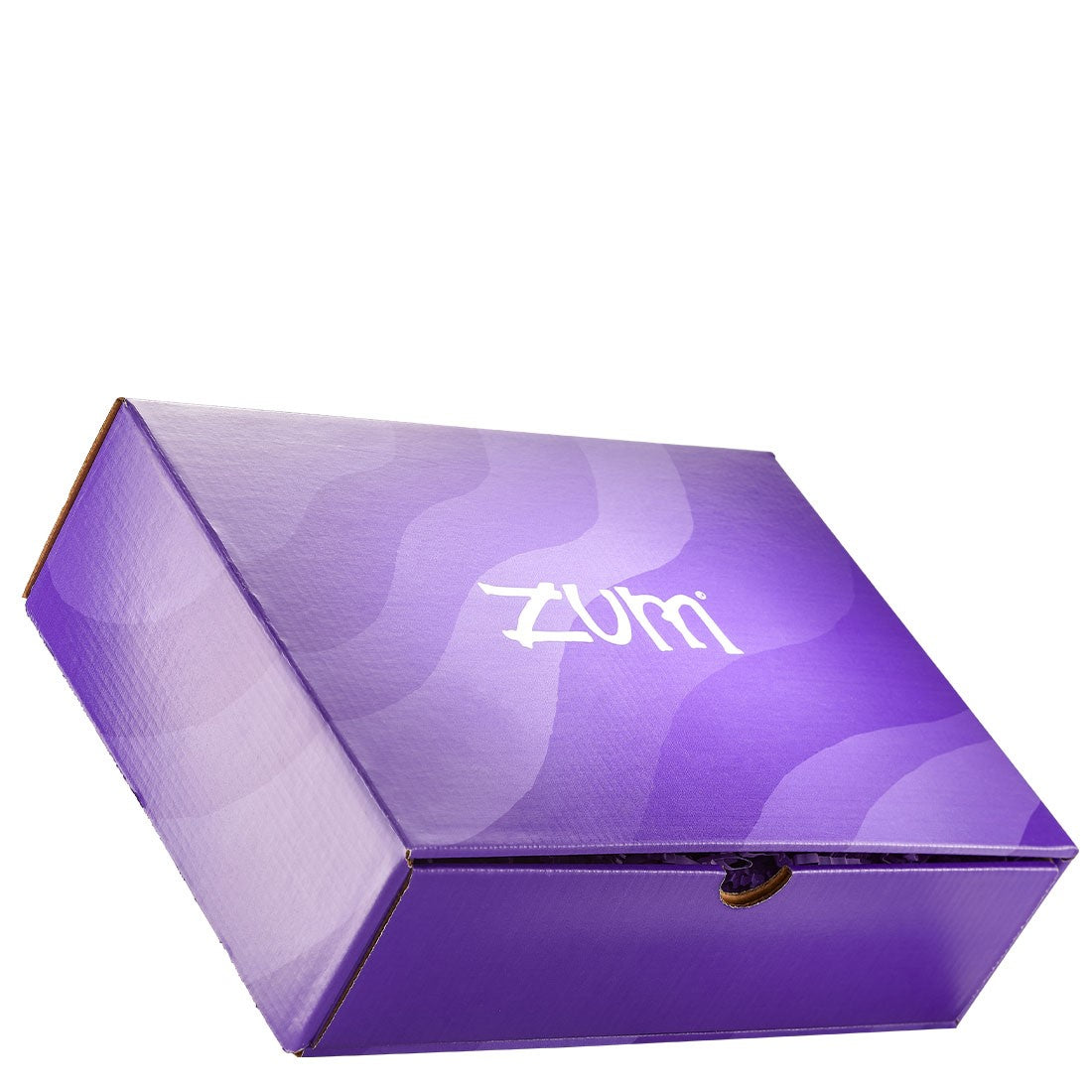 Purple gift box with wavy lines and Zum logo