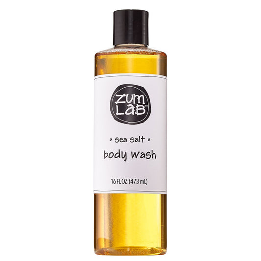 Round bottle with pop top containing sea salt scented body wash soap