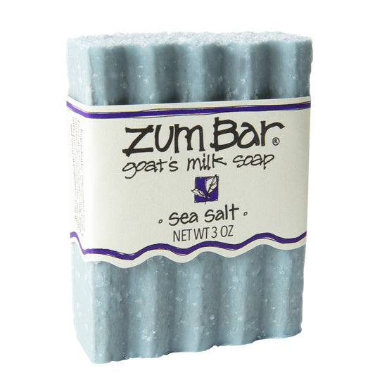 Labeled citrus scented Zum Bar Soap with blue color and sea salt
