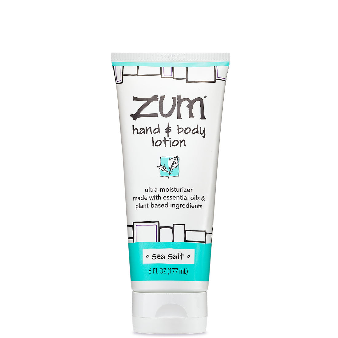 White tube with black and blue design containing sea salt scented body lotion.