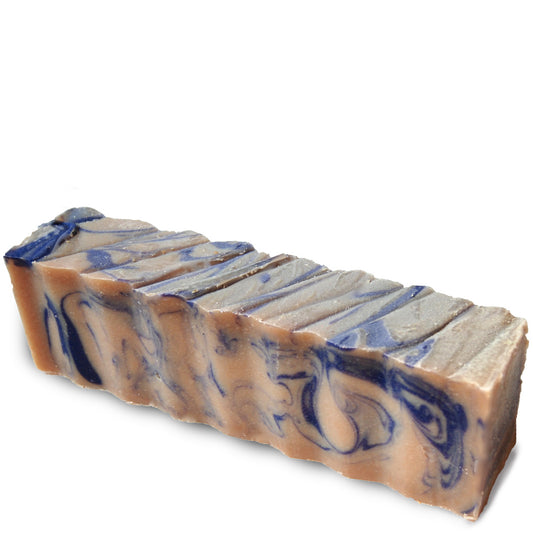 Brown and purple wavy rectangular 45 ounce brick of frankincense & lavender scented Zum Bar Soap