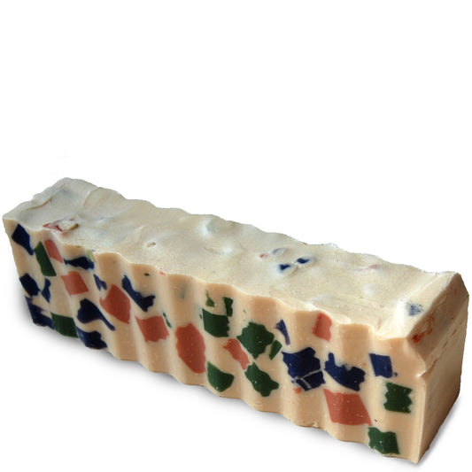 Multicolored rectangular 45 ounce brick of geranium scented Zum Bar Soap