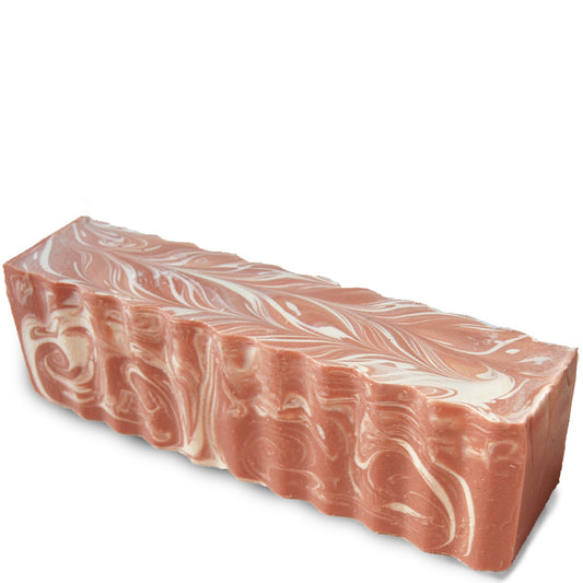 Pink and white swirled rectangular 45 ounce brick of grapefruit scented Zum Bar Soap