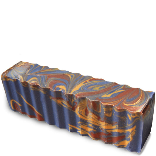 Purple, red and yellow wavy rectangular 45 ounce brick of lavender, lemon & patchouli scented Zum Bar Soap