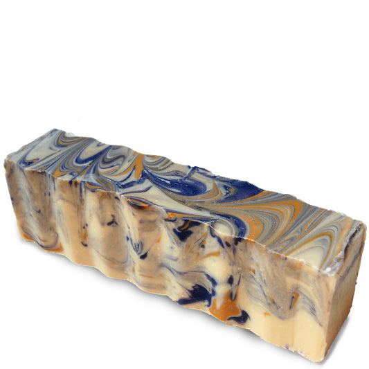 Cream, blue and yellow wavy rectangular 45 ounce brick of lavender and lemon scented Zum Bar Soap