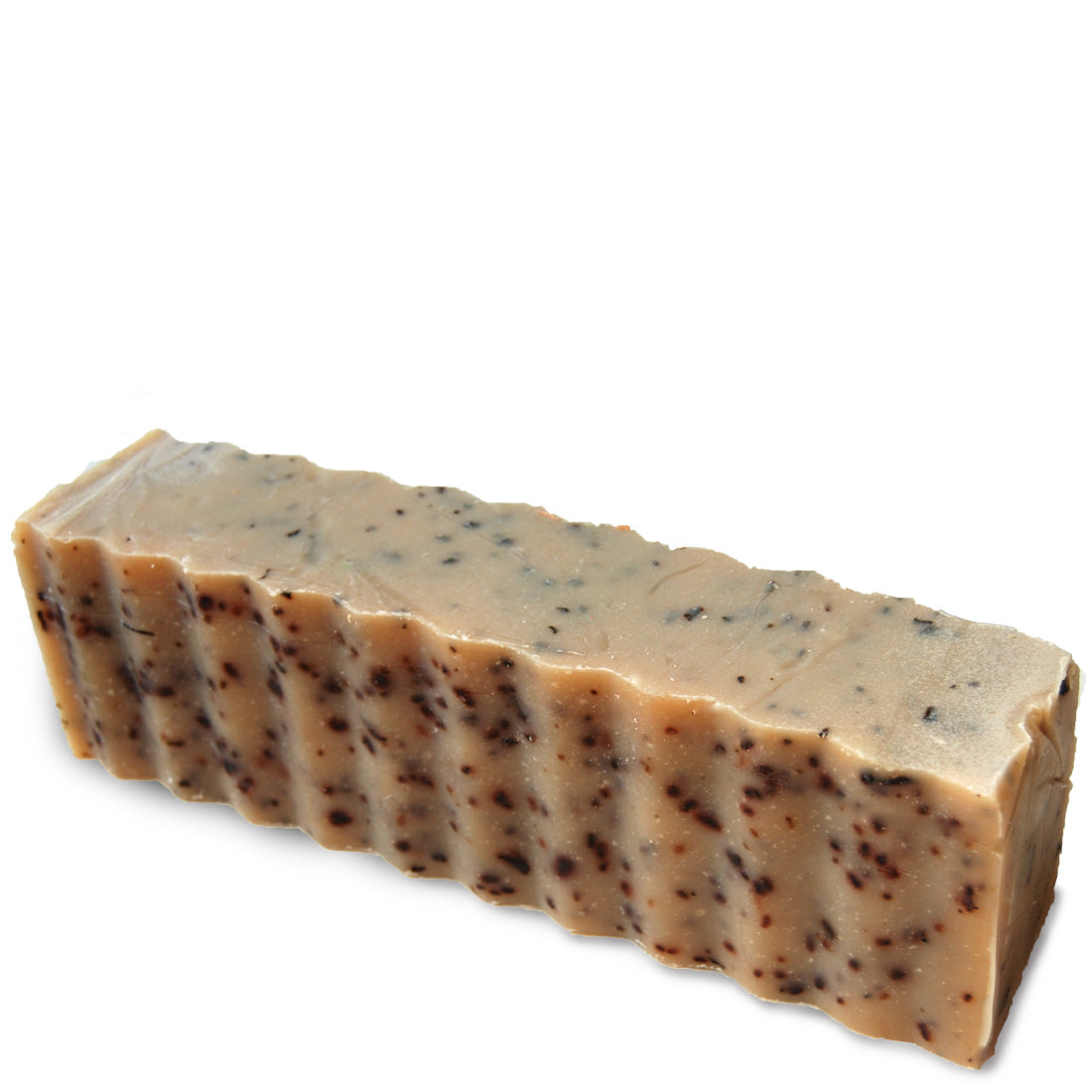 Speckled brown colored wavy rectangular 45 ounce brick of patchouli scented Zum Bar Soap