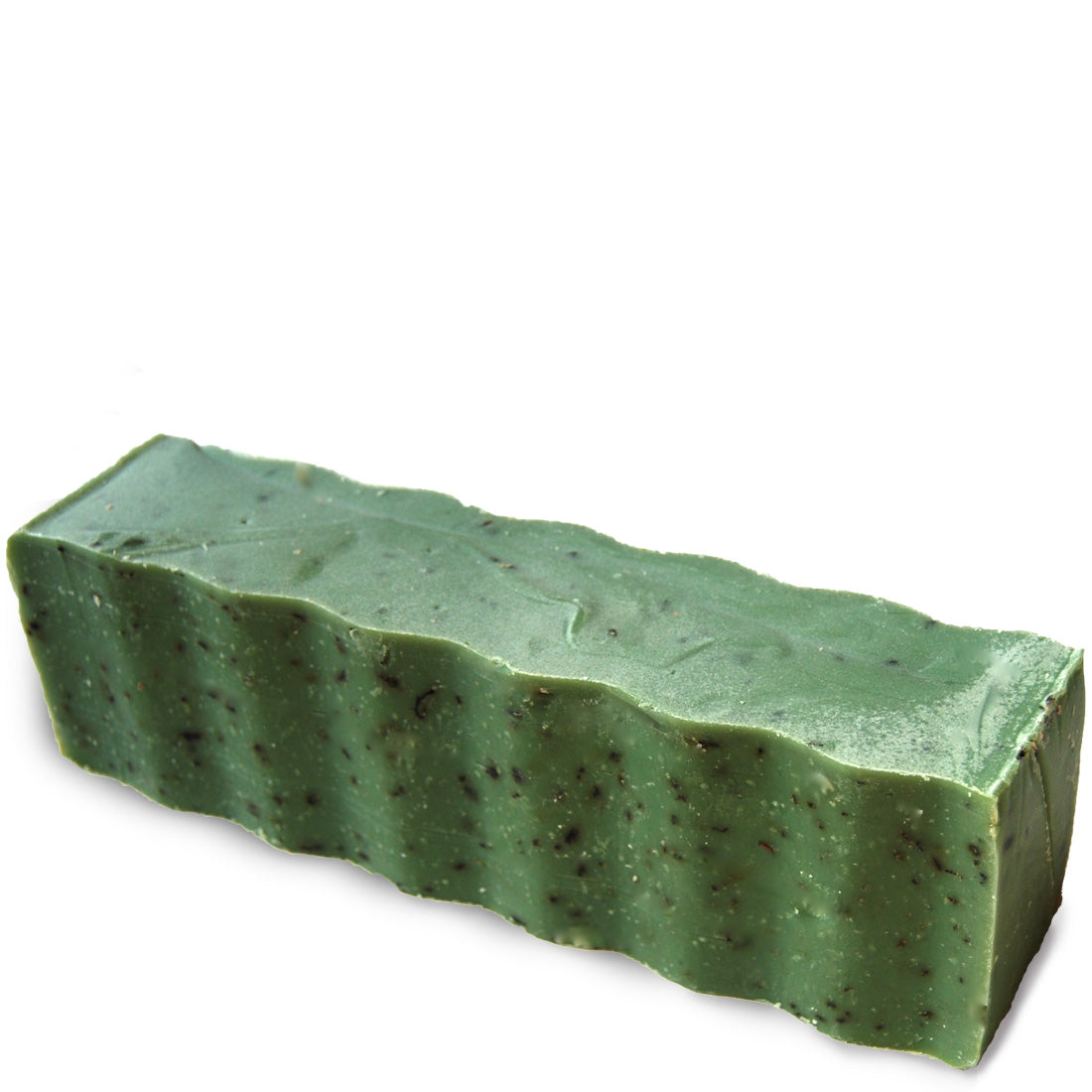 Speckled green colored wavy rectangular 45 ounce brick of rosemary and mint scented Zum Bar Soap